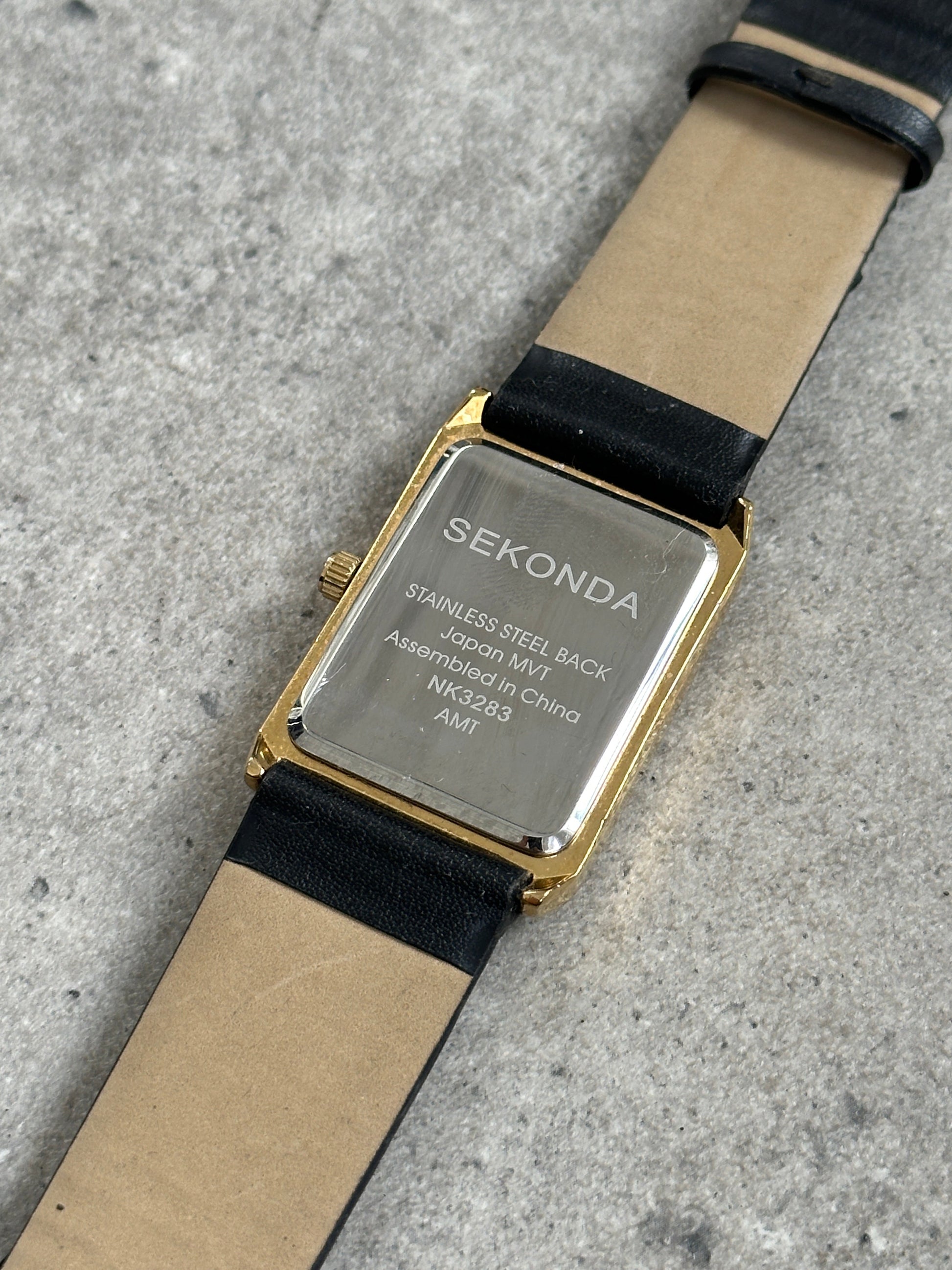 Sekonda 2000s Gold Tone Rectangular Quartz Leather Watch