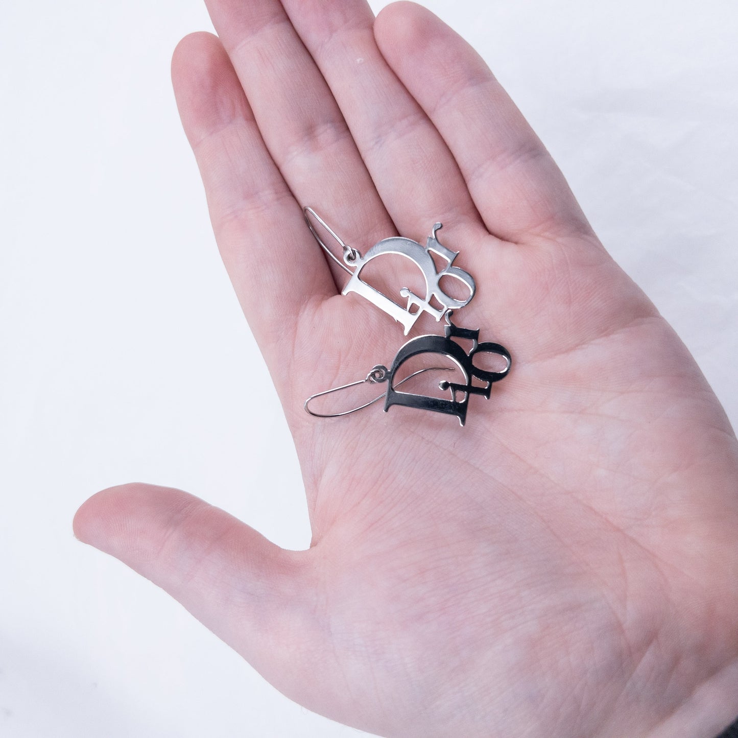 Vintage 2000s Dior Silver Logo Earrings | O/S, Grey