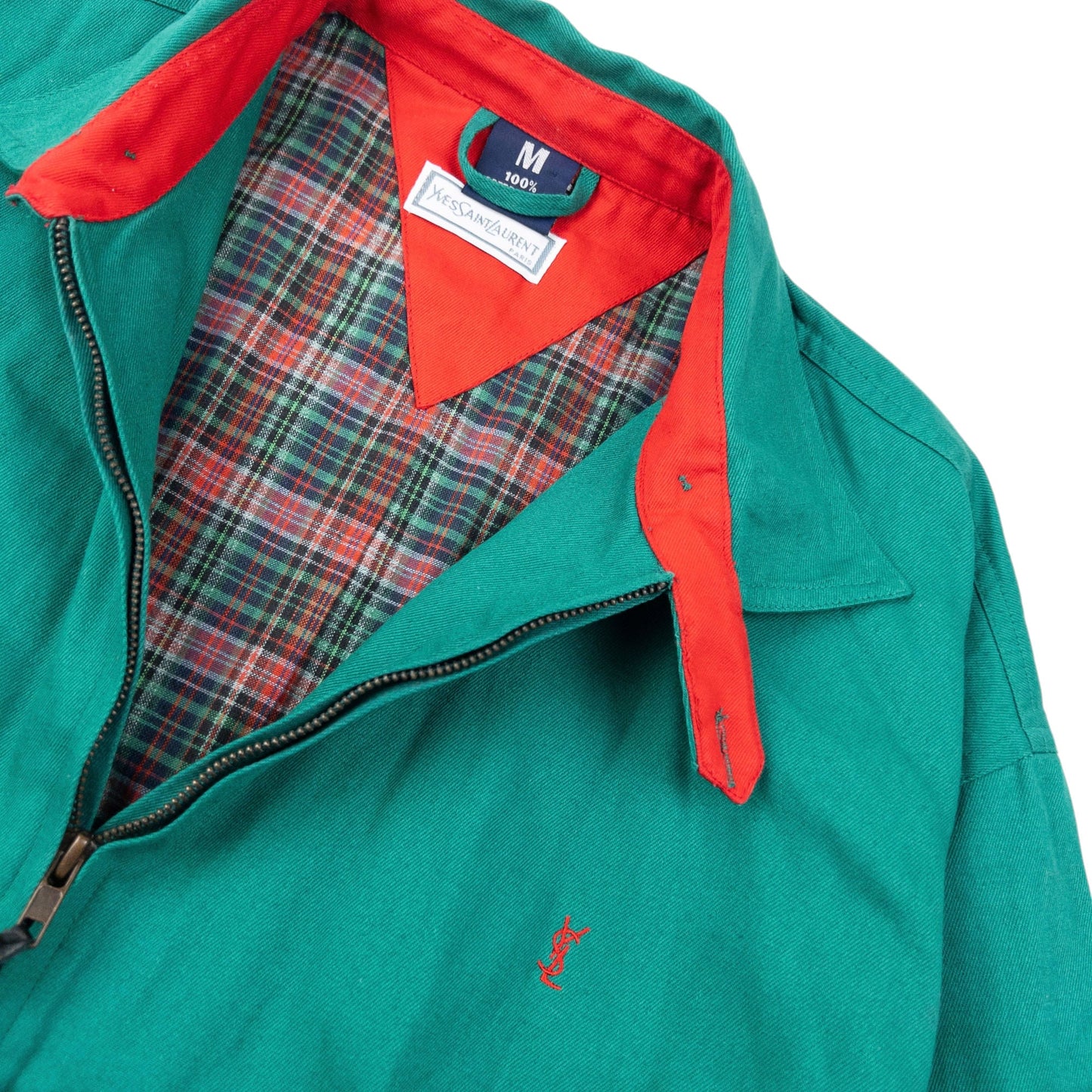 Vintage 80s YSL Yves Saint Laurent Pattern Lined Harrington Jacket Size L | Large, Green