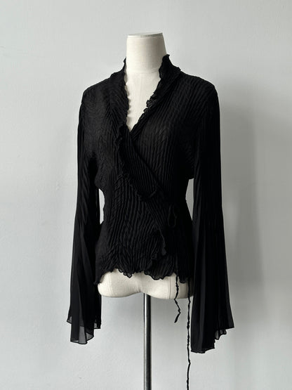 Vintage 2000s Tie Front Sheer Pleated Cardigan - M-L