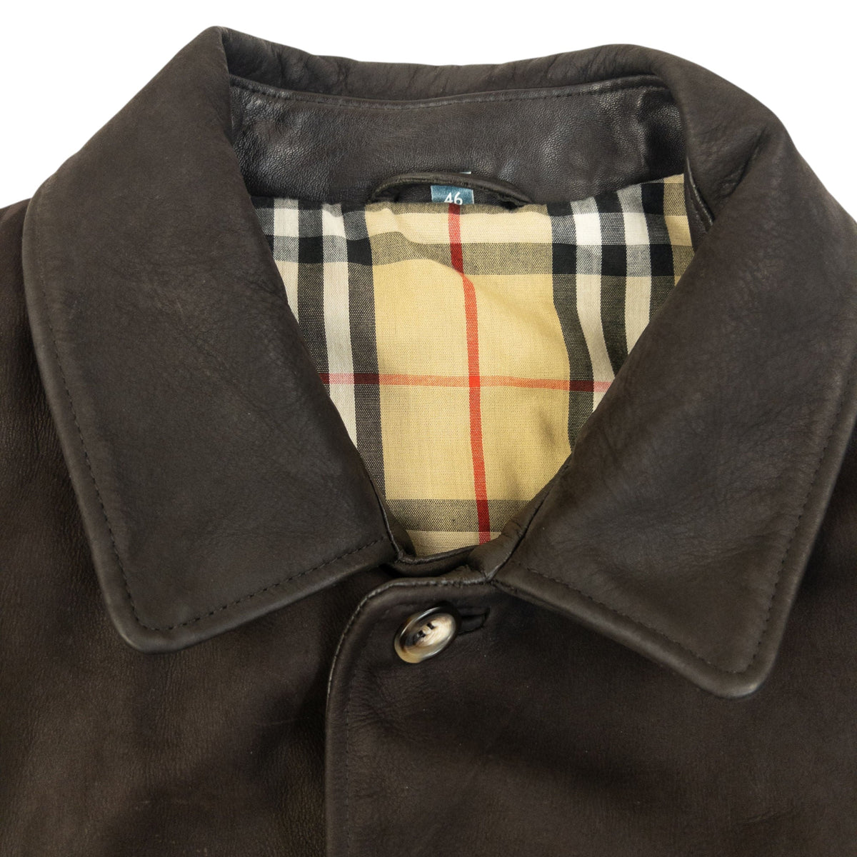 Vintage 2000s Burberry Nova Check Lined Leather Jacket Size XL | XL, Brown