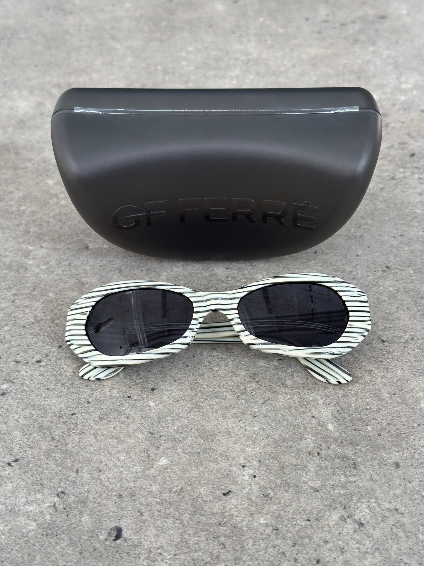 Gianfranco Ferre 1990s Oval Stripe Sunglasses
