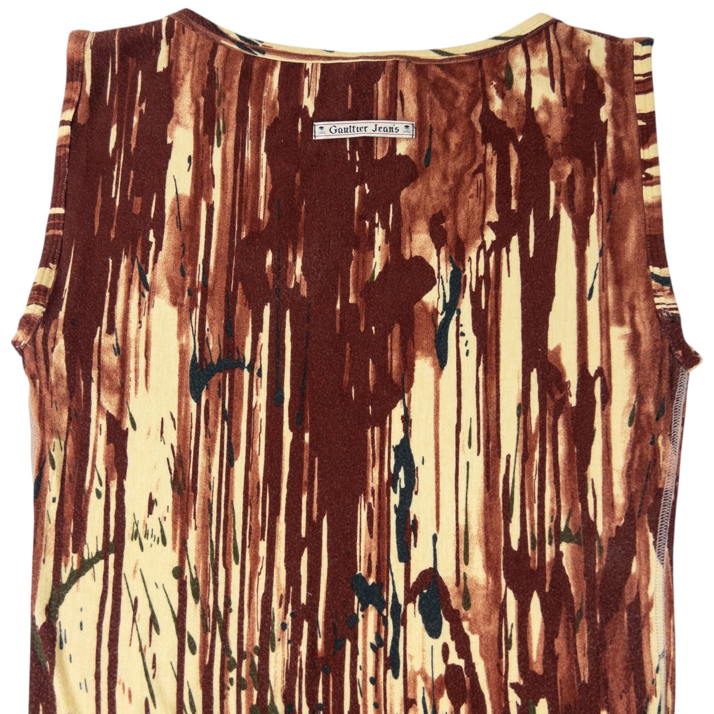 Vintage 1998 Jean Paul Gaultier Jean's Blood Drip Print Maxi Dress Womens Size L | Large, Tan