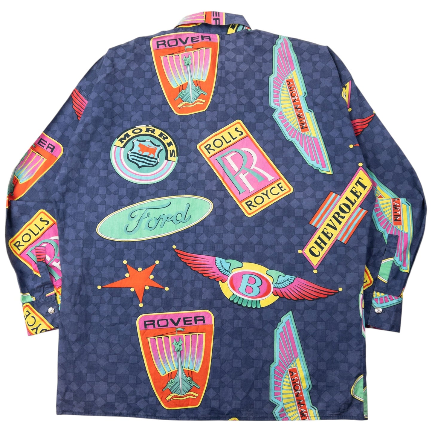 Vintage 90s Versace Jeans Couture Car Rolls Royce Pattern Button Up Shirt Size XL | XL, Multicolour