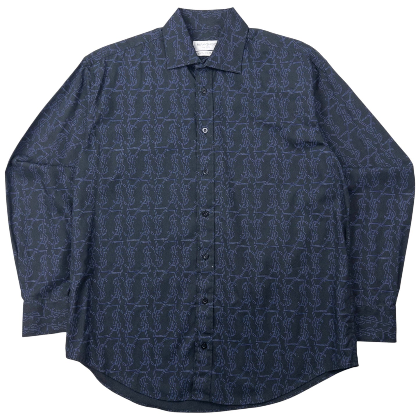 Vintage YSL Yves Saint Laurent Monogram Long Sleeve Button Up Shirt Size L