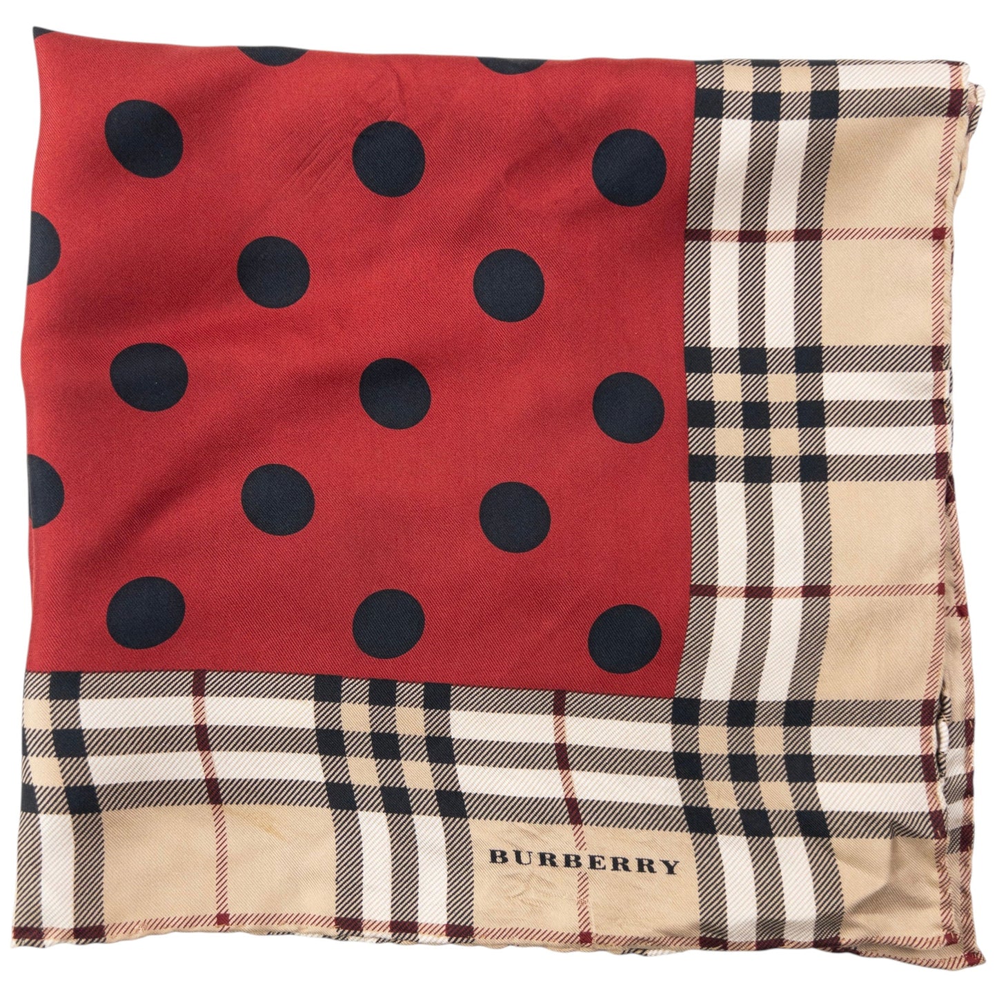Vintage 2000s Burberry Nova Check Polka Dot Silk Scarf | O/S, Red