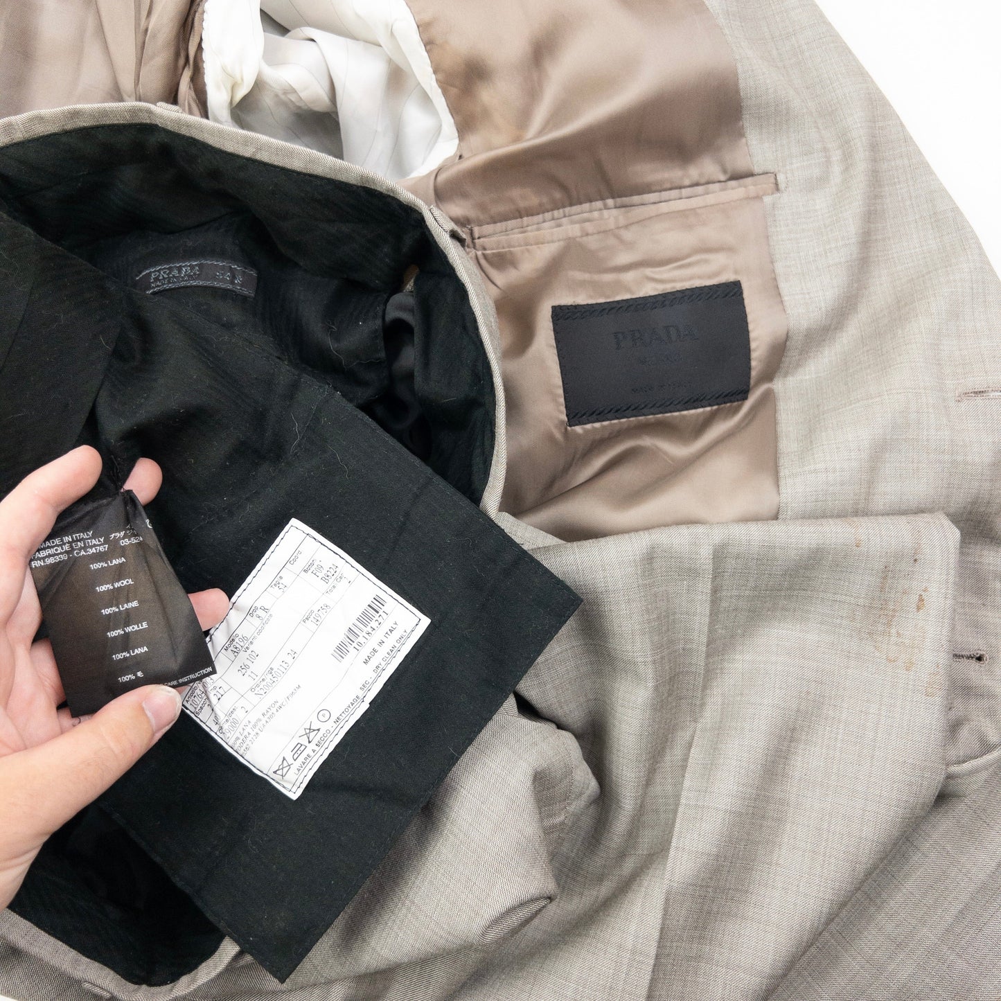 Vintage 2000s Prada Wool Jacket & Trousers Suit Set Size XL | XL, Beige
