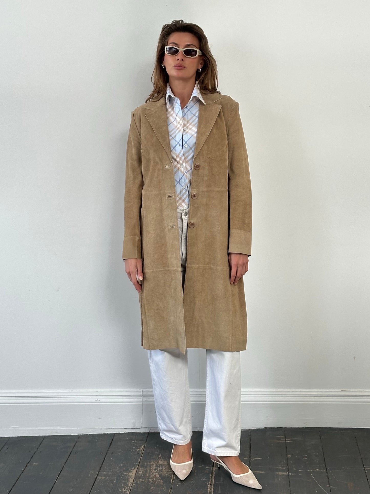 Vintage 1990s Suede Single Breasted Trench Coat - M
