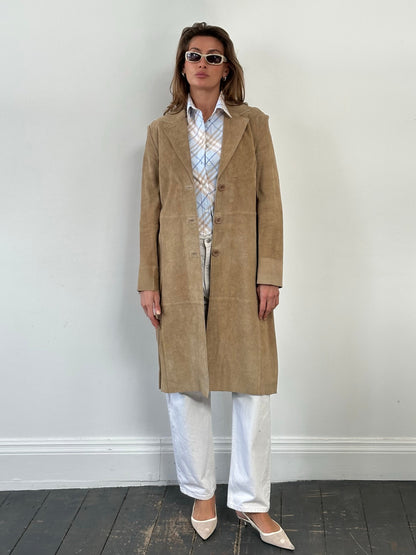Vintage 1990s Suede Single Breasted Trench Coat - M