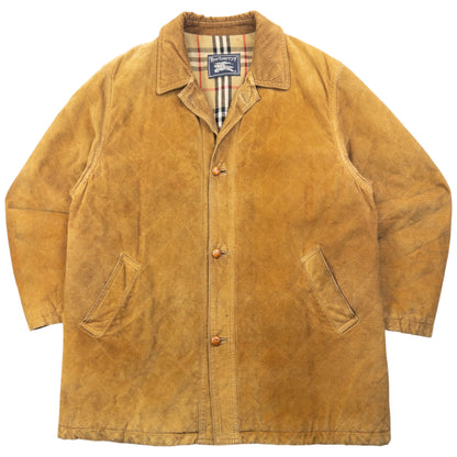 Vintage 90s Burberry Nova Check Lined Suede Leather Jacket Size L | Large, Brown