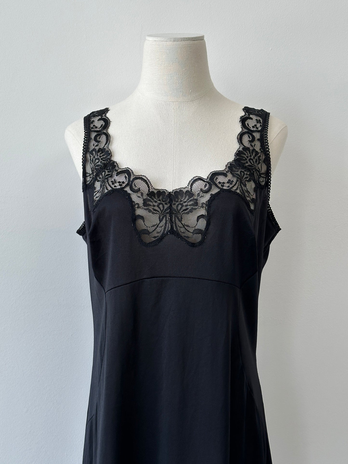Vintage 1990s Semi Sheer Lace Midi Slip Dress - M