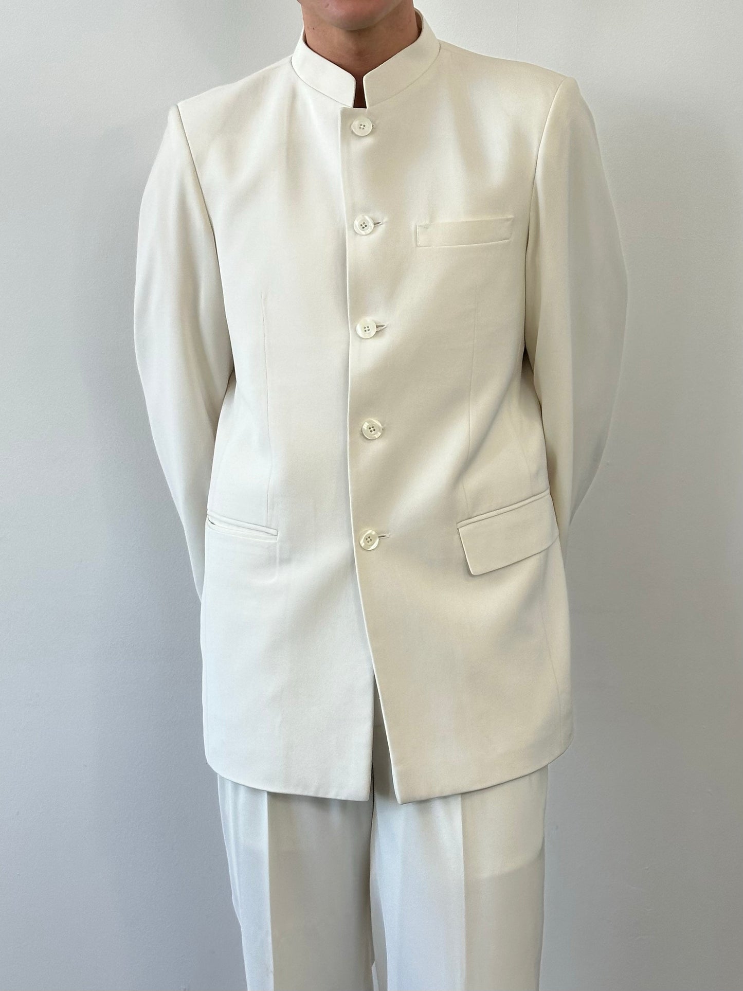 Vintage 1990s Collarless Single Breasted Suit - 40R/W30