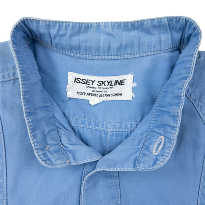 Vintage 80s Issey Miyake Skyline Long Sleeve Button Up Shirt Size S | Small, Blue