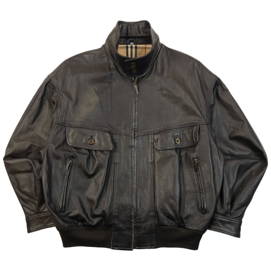 Vintage 2000s Burberry Nova Check Lined Leather Jacket Size XL | XL, Brown