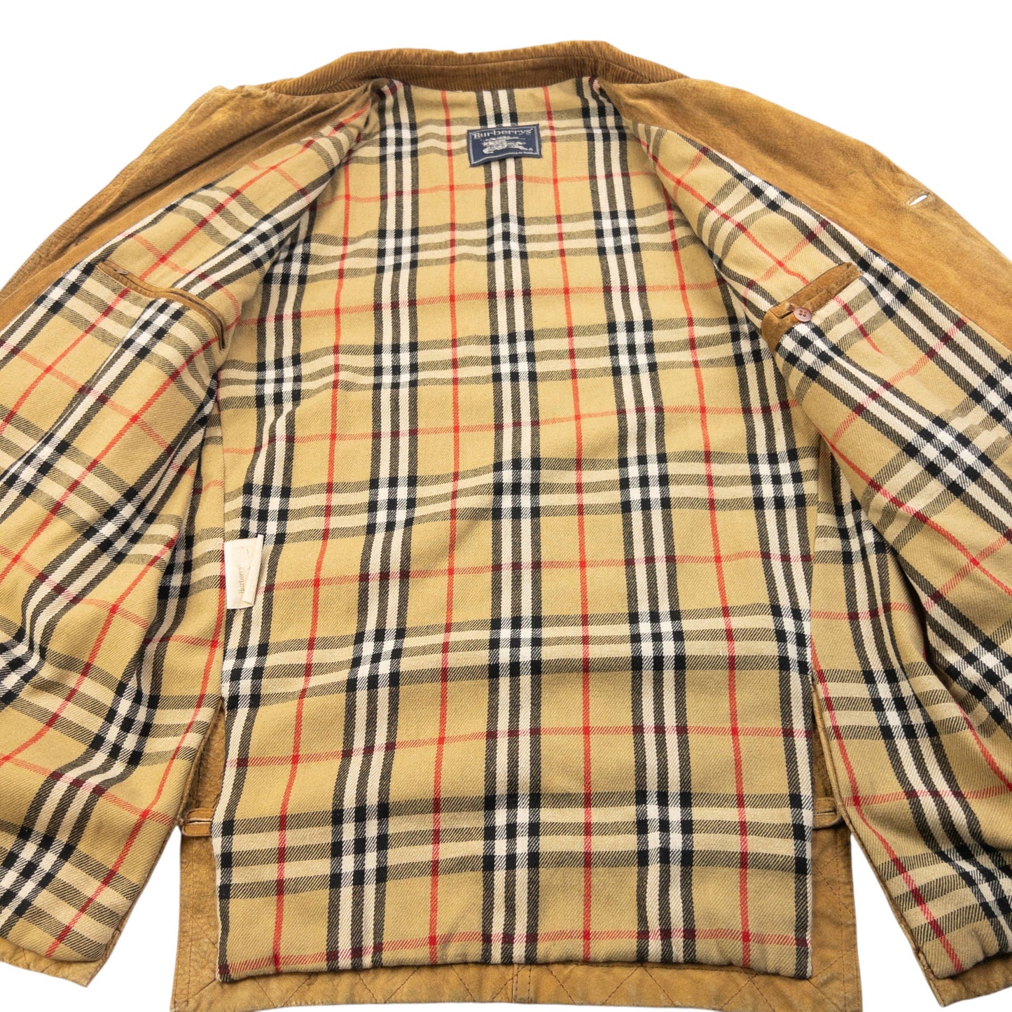 Vintage 90s Burberry Nova Check Lined Suede Leather Jacket Size L | Large, Brown