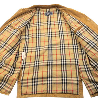Vintage 90s Burberry Nova Check Lined Suede Leather Jacket Size L | Large, Brown