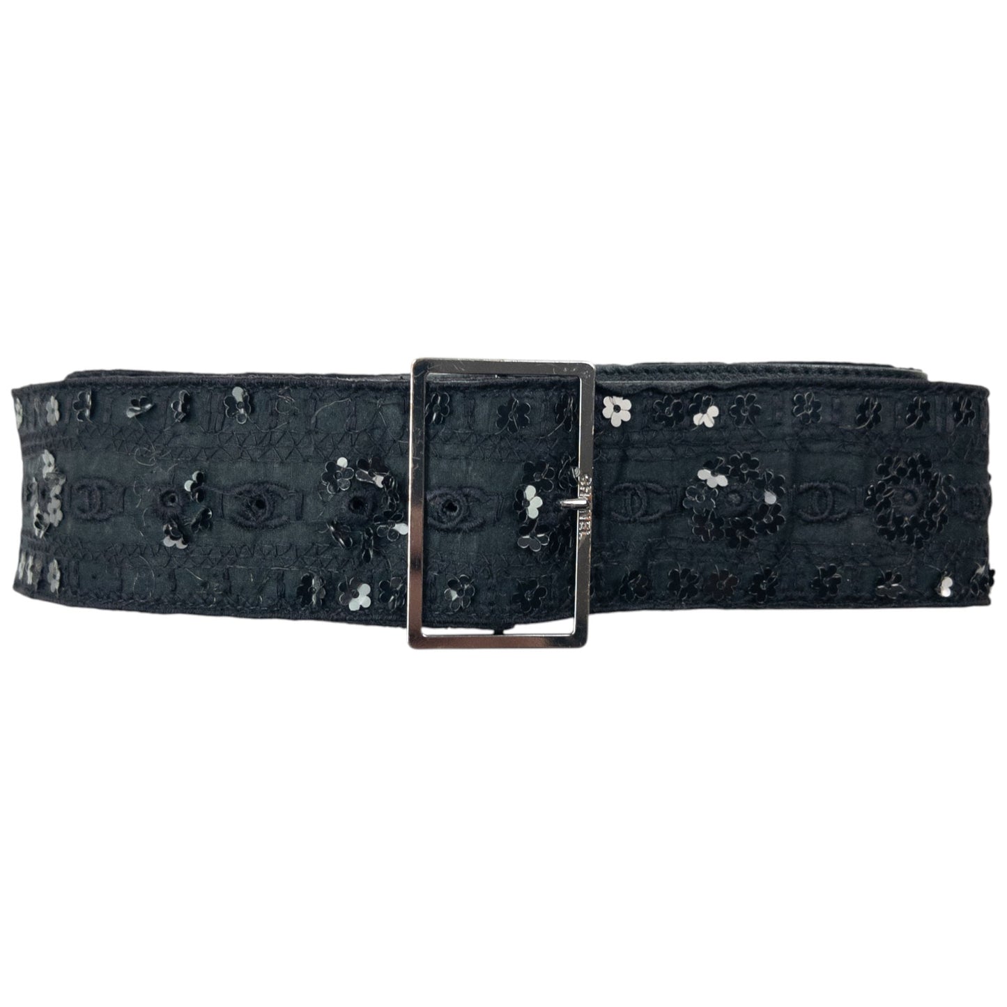 Vintage 2006 Chanel Embroidered Sequin Belt Womens Size L | O/S, Black