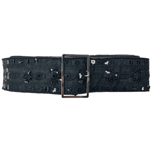 Vintage 2006 Chanel Embroidered Sequin Belt Womens Size L | O/S, Black