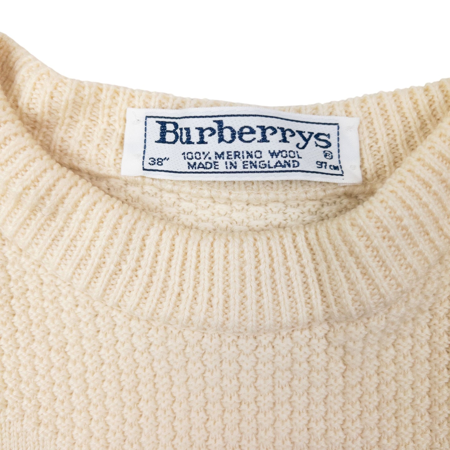 Vintage 90s Burberry Embroidered Wool Knit Jumper Womens Size S | Small, Cream