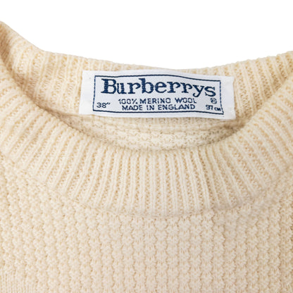 Vintage 90s Burberry Embroidered Wool Knit Jumper Womens Size S | Small, Cream