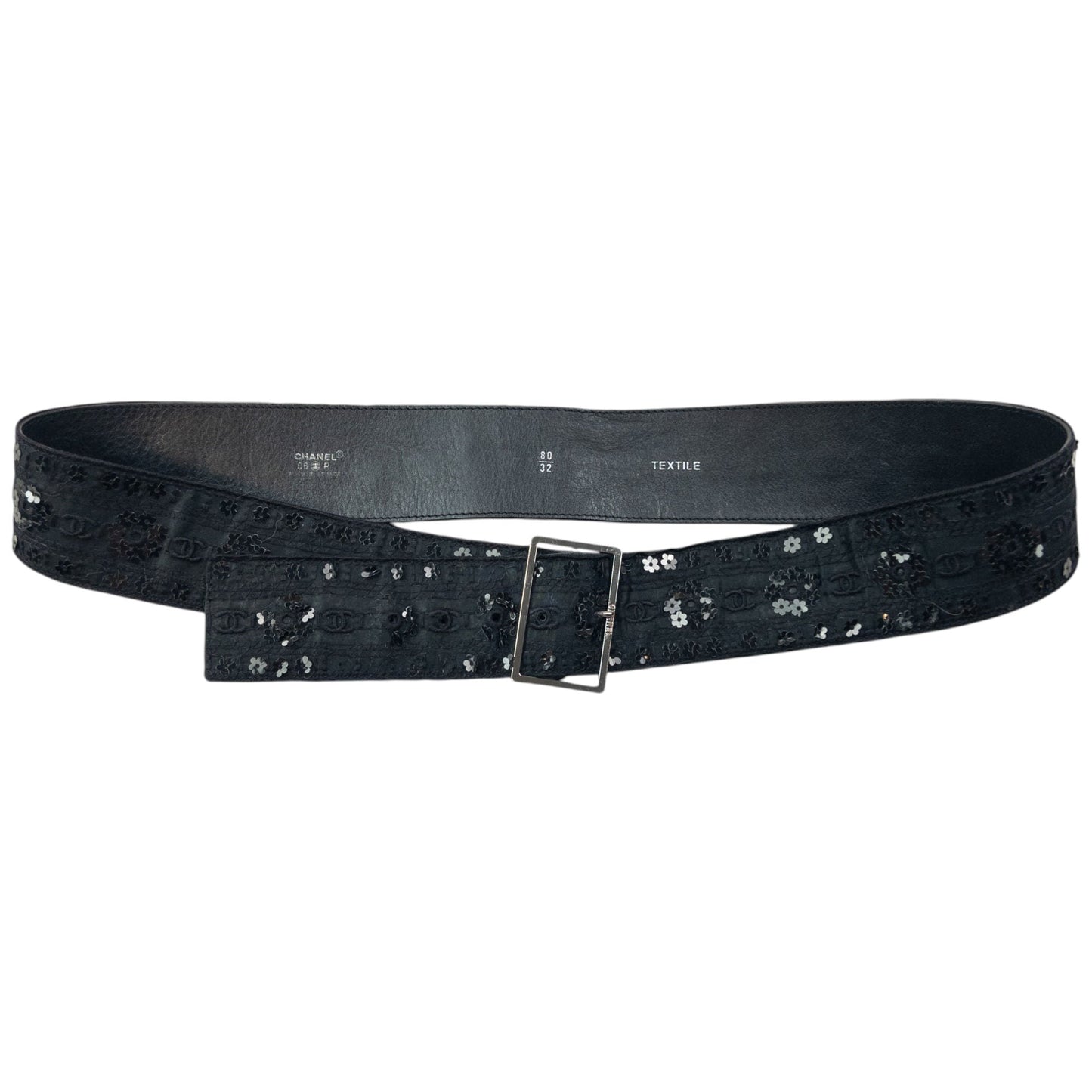 Vintage 2006 Chanel Embroidered Sequin Belt Womens Size L | O/S, Black