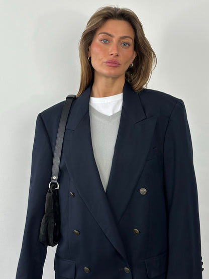 Yves Saint Laurent 1980s Bespoke Button Pure Wool Double Breasted Blazer - XL/XXL