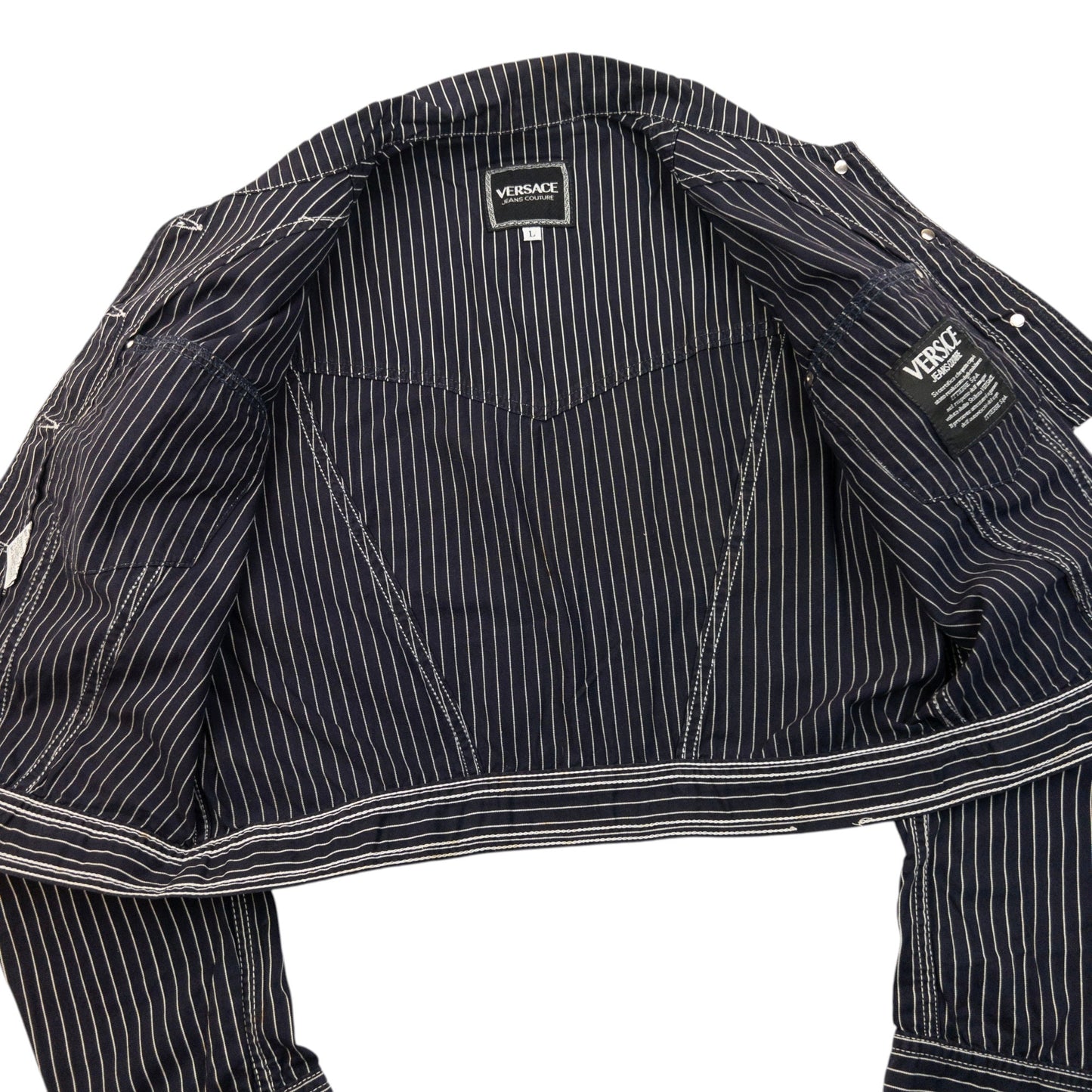 Vintage 2000s Versace Jeans Couture Striped Jacket Womens Size L | Large, Navy