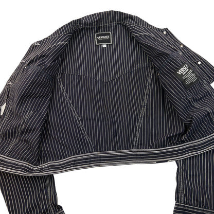 Vintage 2000s Versace Jeans Couture Striped Jacket Womens Size L | Large, Navy