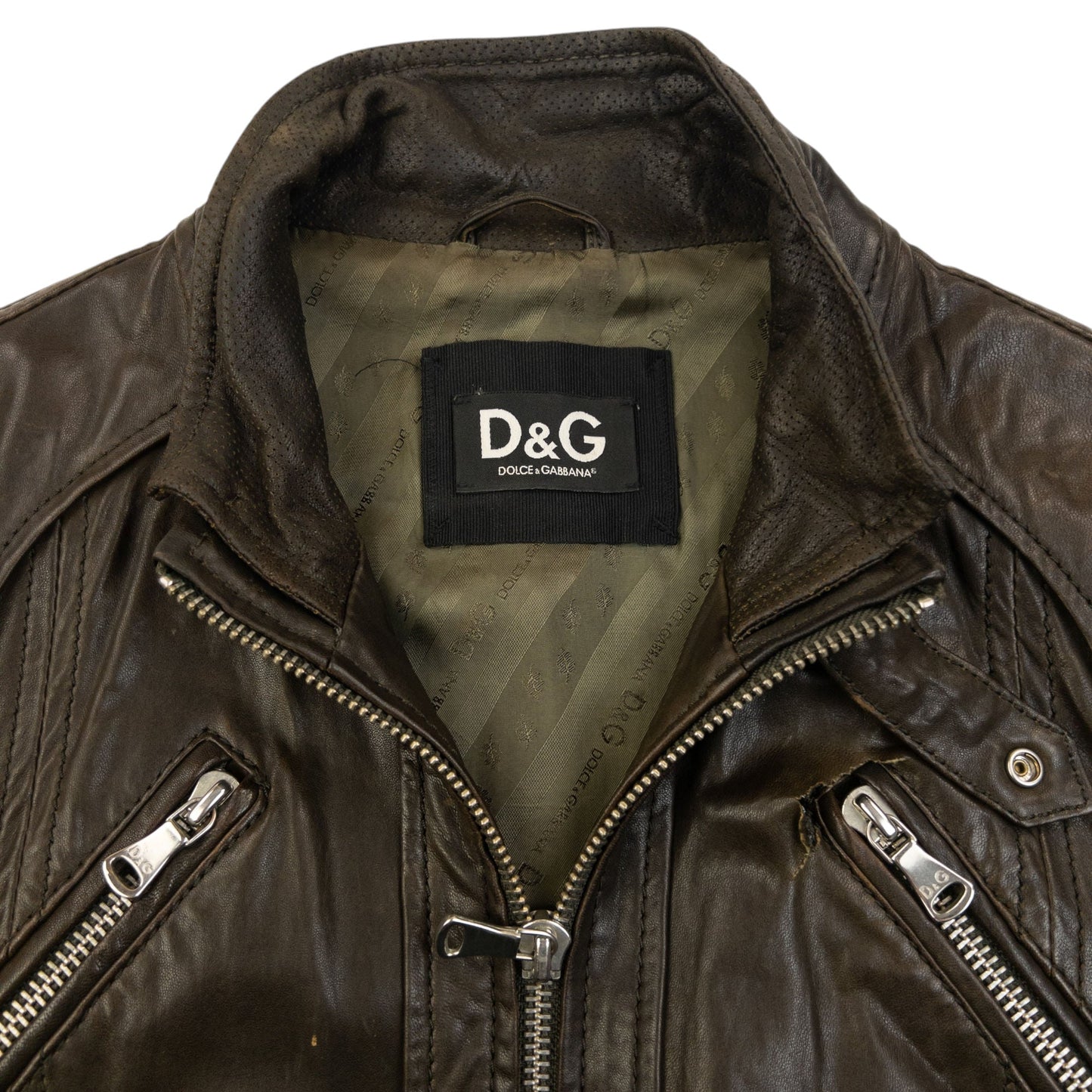 Vintage 2000s Dolce & Gabbana Zip Up Leather Jacket Size M | Medium, Brown
