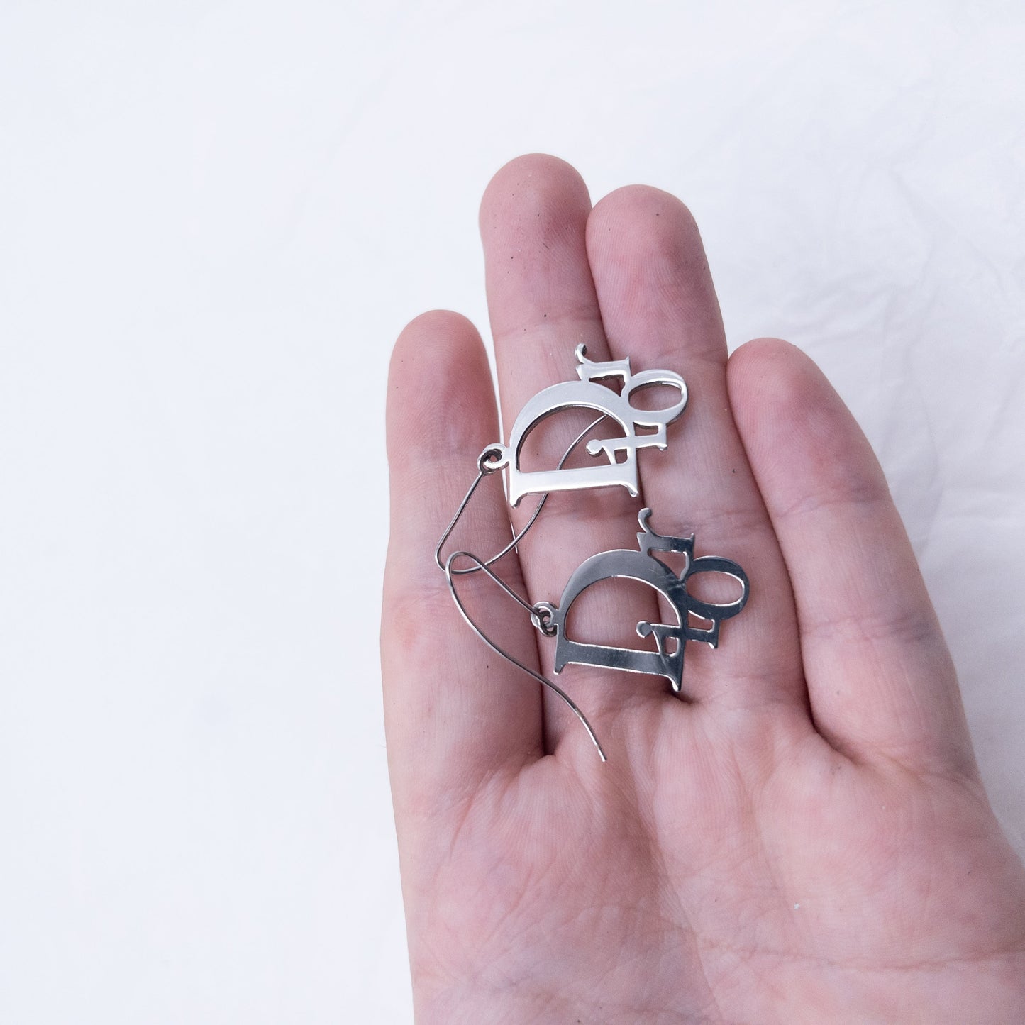 Vintage 2000s Dior By John Galliano Silver Logo Earrings | O/S, Grey