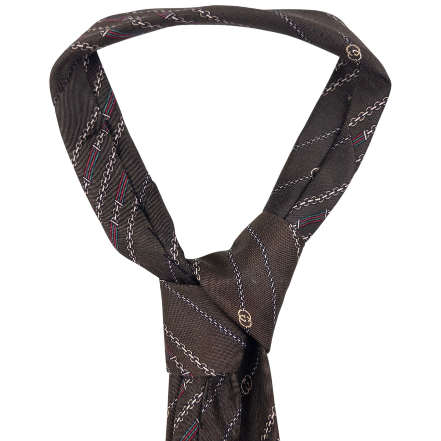 Vintage Gucci Chain Stripe Silk Tie