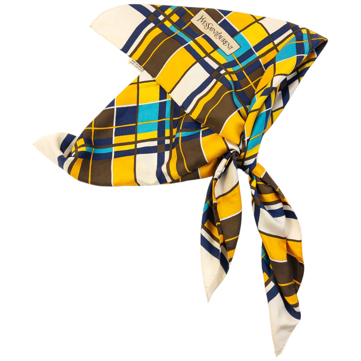 Vintage 80s YSL Yves Saint Laurent Checkered Silk Scarf | O/S, Red