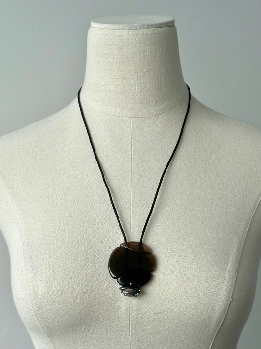 Emporio Armani 2000s Glass Pendant Leather Necklace
