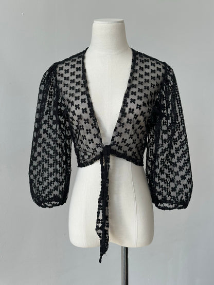 Vintage 1990s Sheer Puff Sleeve Tie Cardigan - S-M