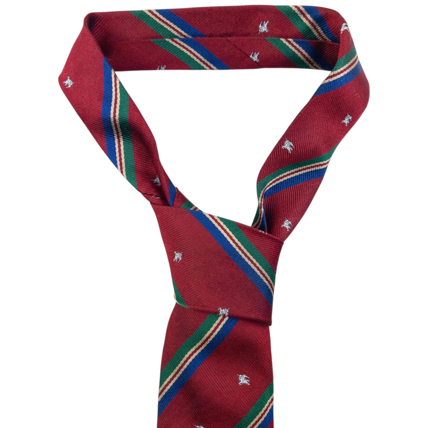 Vintage 80s Burberry Monogram Striped Silk Tie | O/S, Red