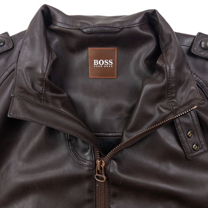 Vintage 90s Hugo Boss Zip Up Leather Jacket Size S
