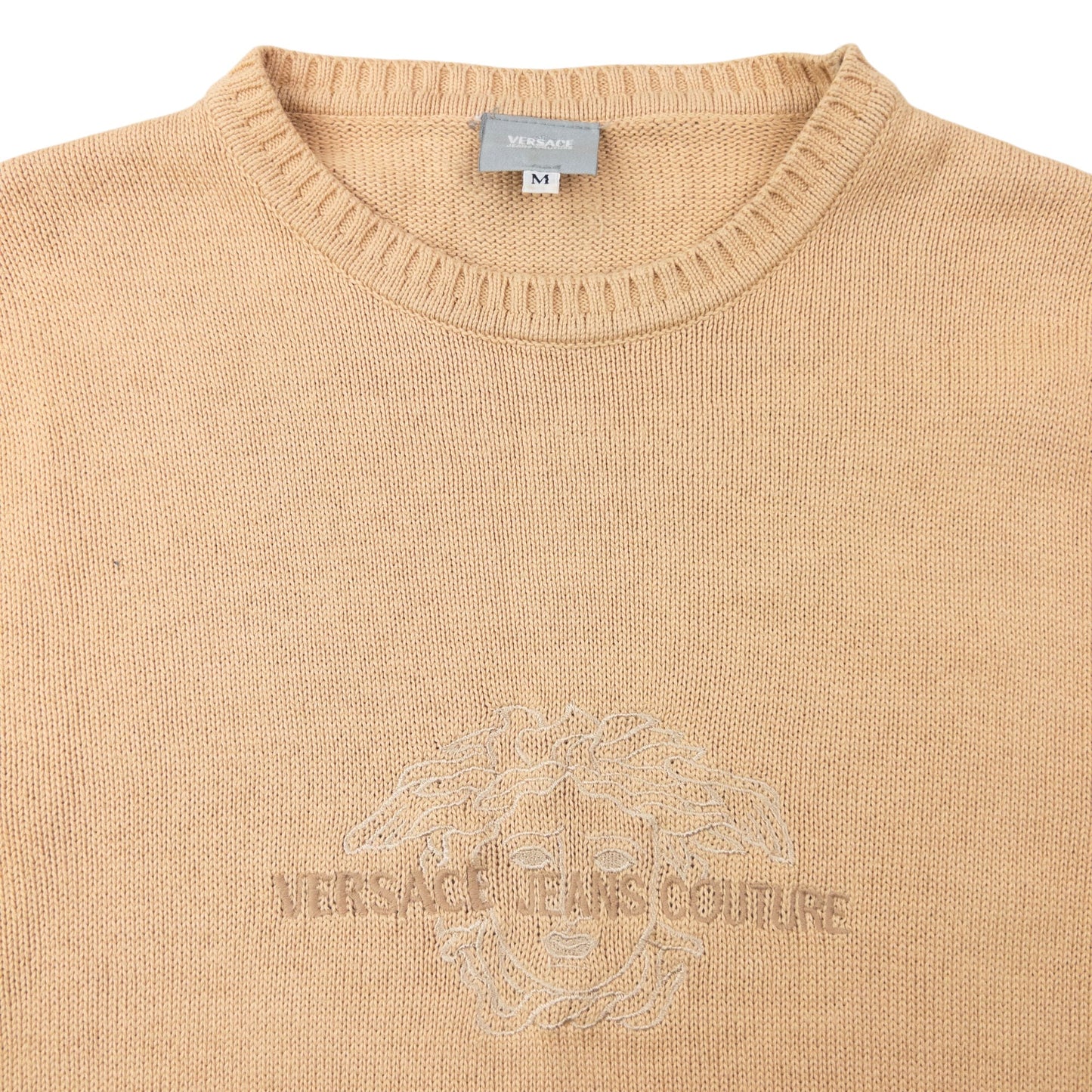 Vintage 2000s Versace Jeans Couture Embroidered Knit Jumper Size M | Medium, Beige