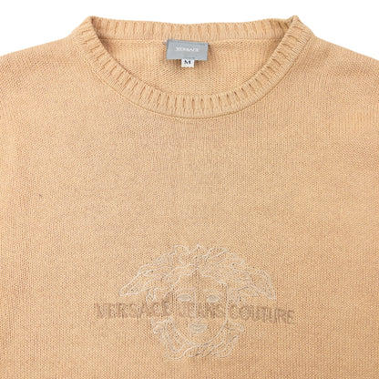 Vintage 2000s Versace Jeans Couture Embroidered Knit Jumper Size M | Medium, Beige