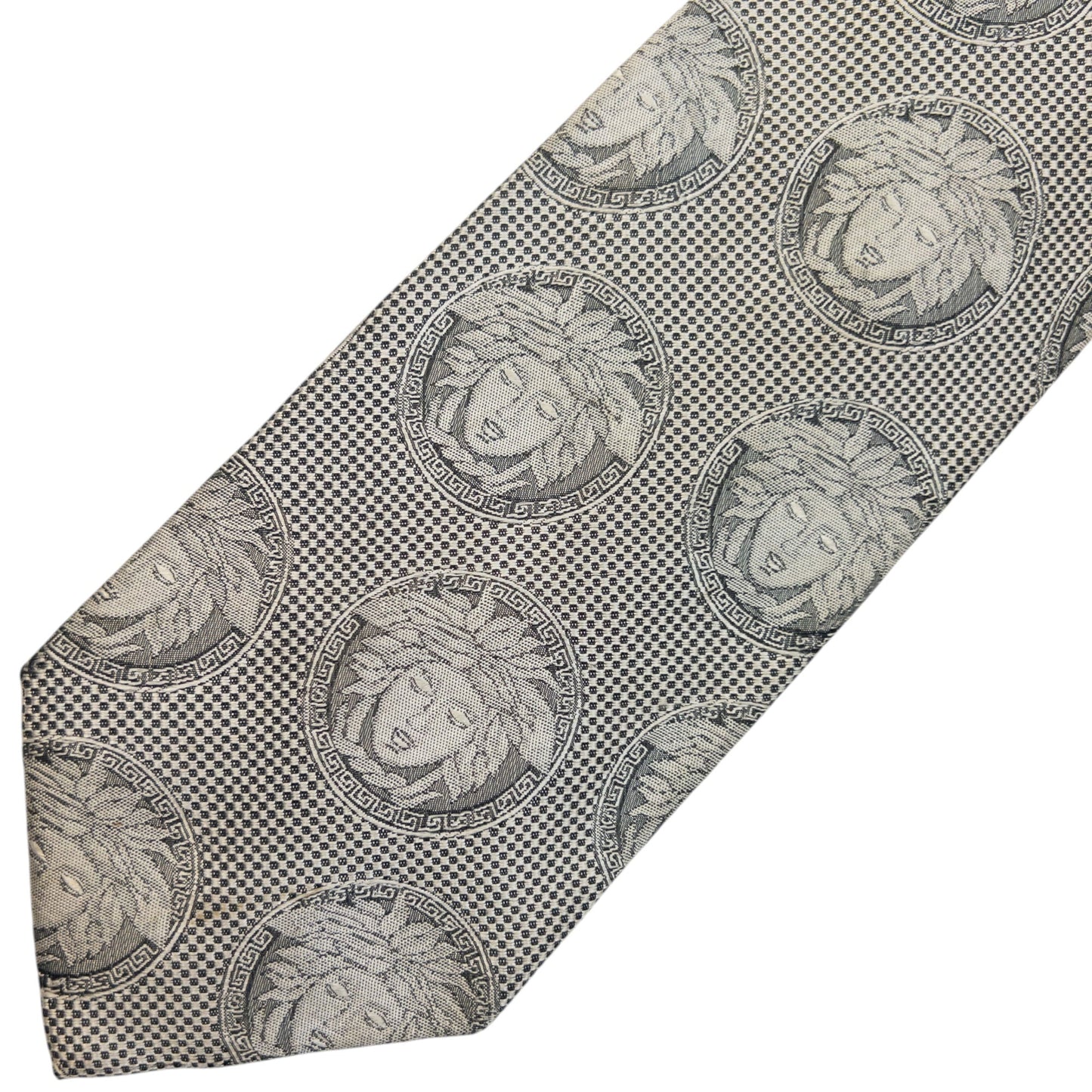 Vintage 90s Gianni Versace Monogram Medusa Silk Tie | O/S, Grey