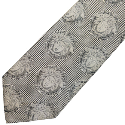 Vintage 90s Gianni Versace Monogram Medusa Silk Tie | O/S, Grey