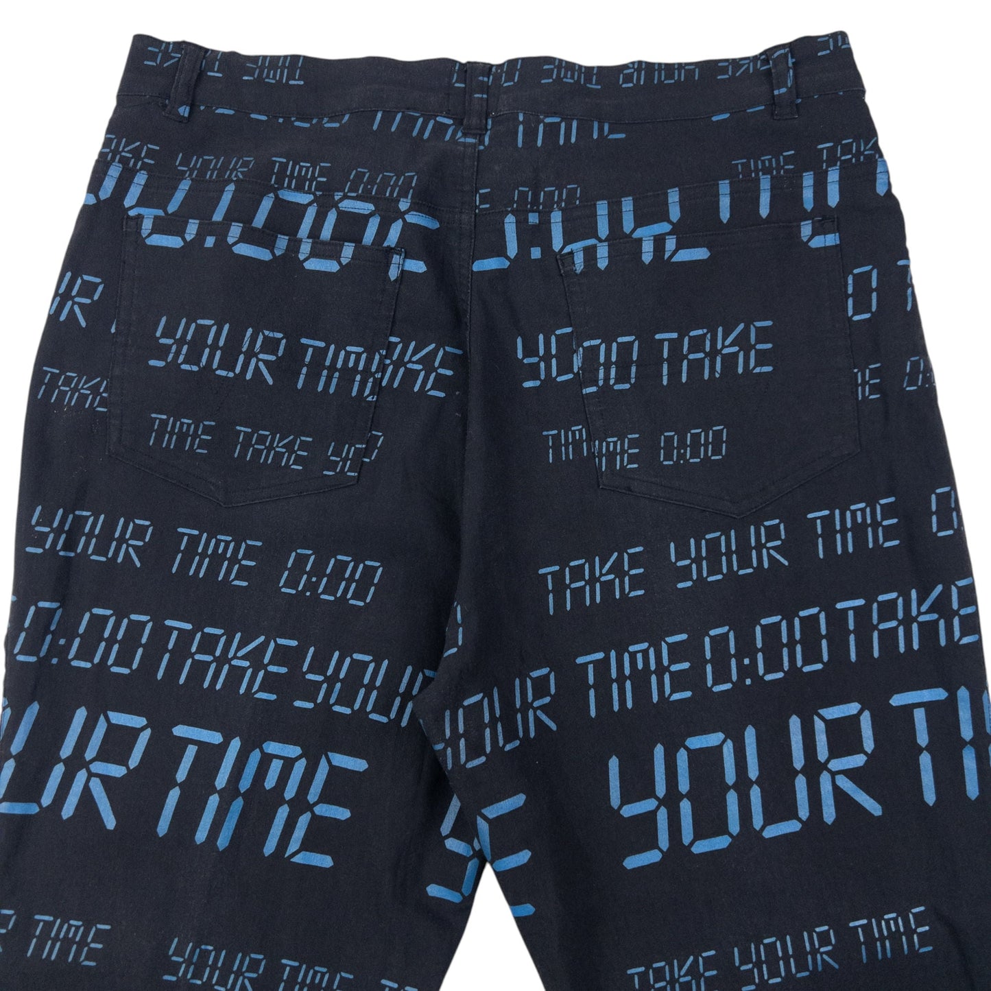 Vintage 2000s Moschino Jeans Take Your Time Digital Monogram Trousers Size W36