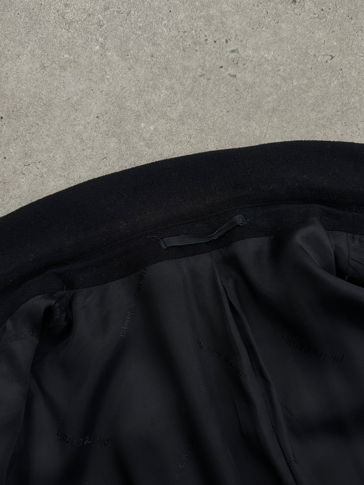 Pierre Cardin 1990s wool cashmere double-breasted coat in XXL, showing the tailored design and classic button details.