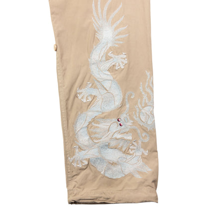 Vintage Maharishi Embroidered Dragon Roll Up Trousers Size M