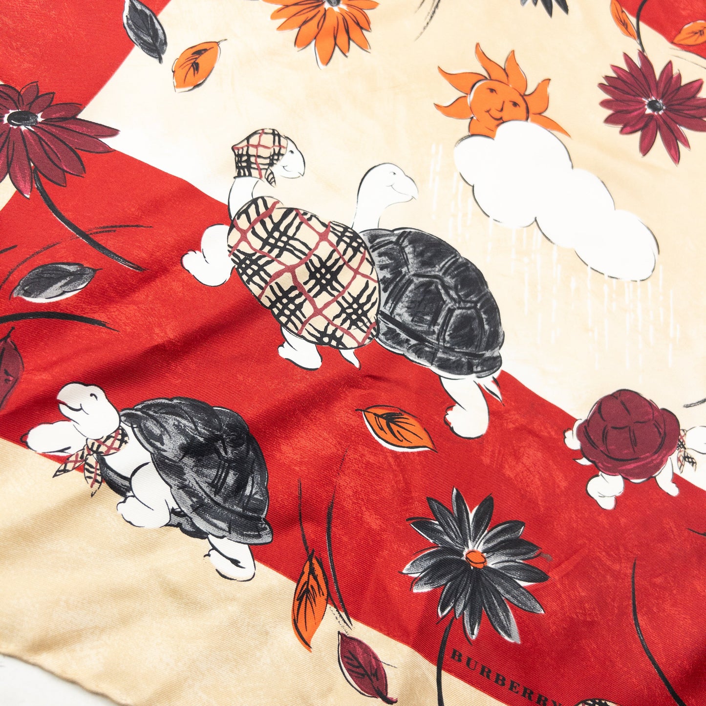 Vintage 2000s Burberry Floral Turtle Print Silk Scarf | O/S, Red