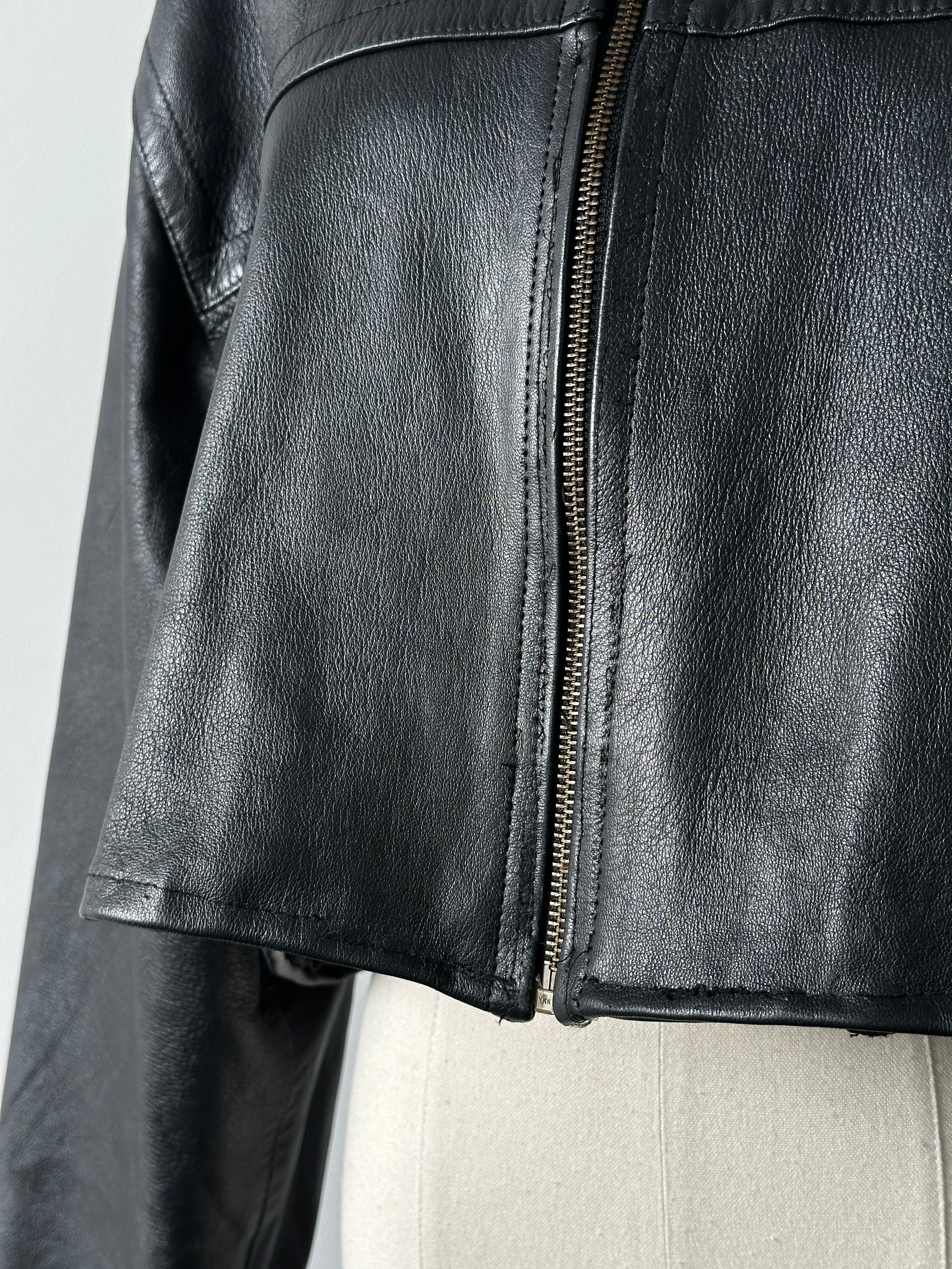 Vintage 1990s Cropped Leather Jacket - XL