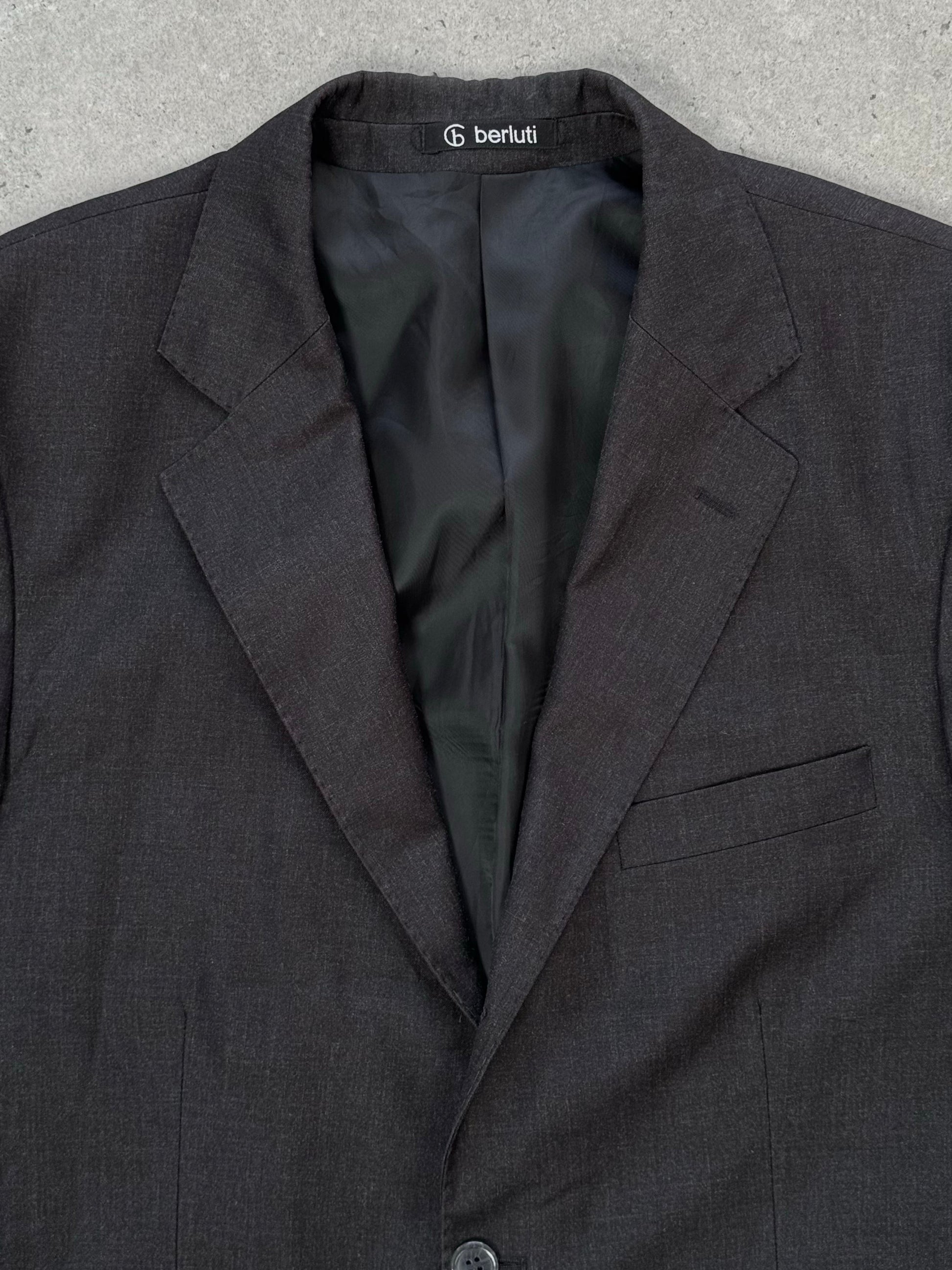 Loro Piana x Berluti 2000s pure wool single-breasted blazer in size L/XL, shown on a hanger with a tailored fit and classic lapel.