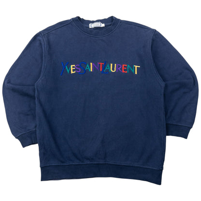 Vintage 80s YSL Yves Saint Laurent Embroidered Sweatshirt Size S | Small, Navy