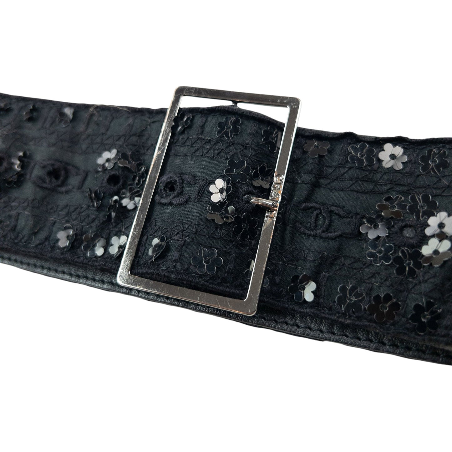 Vintage 2006 Chanel Embroidered Sequin Belt Womens Size L | O/S, Black