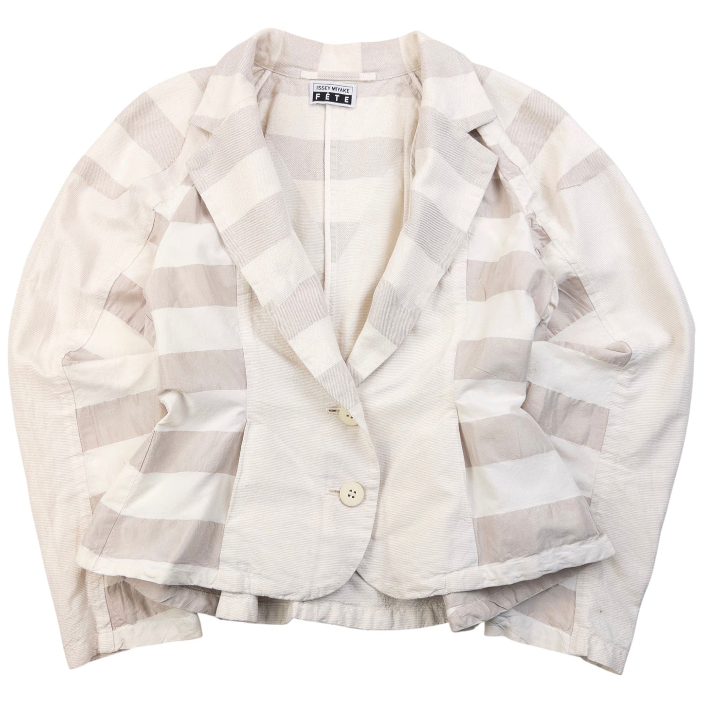 Vintage 90s Issey Miyake Fete Striped Jacket Womens Size M | Medium, Cream