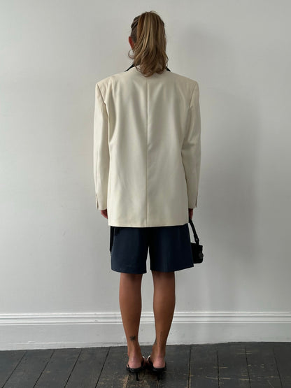 Vintage1990s Pure Wool Double Breasted Tuxedo Blazer - 46R
